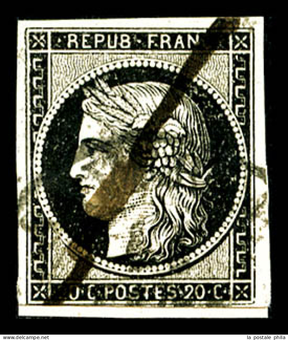 O N°3, 20c Noir Obl Càd Type 14 De Janvier 1849 + Plume, TB (certificat)  Qualité: Oblitéré  Cote: 450 Euros - 1849-1850 Ceres