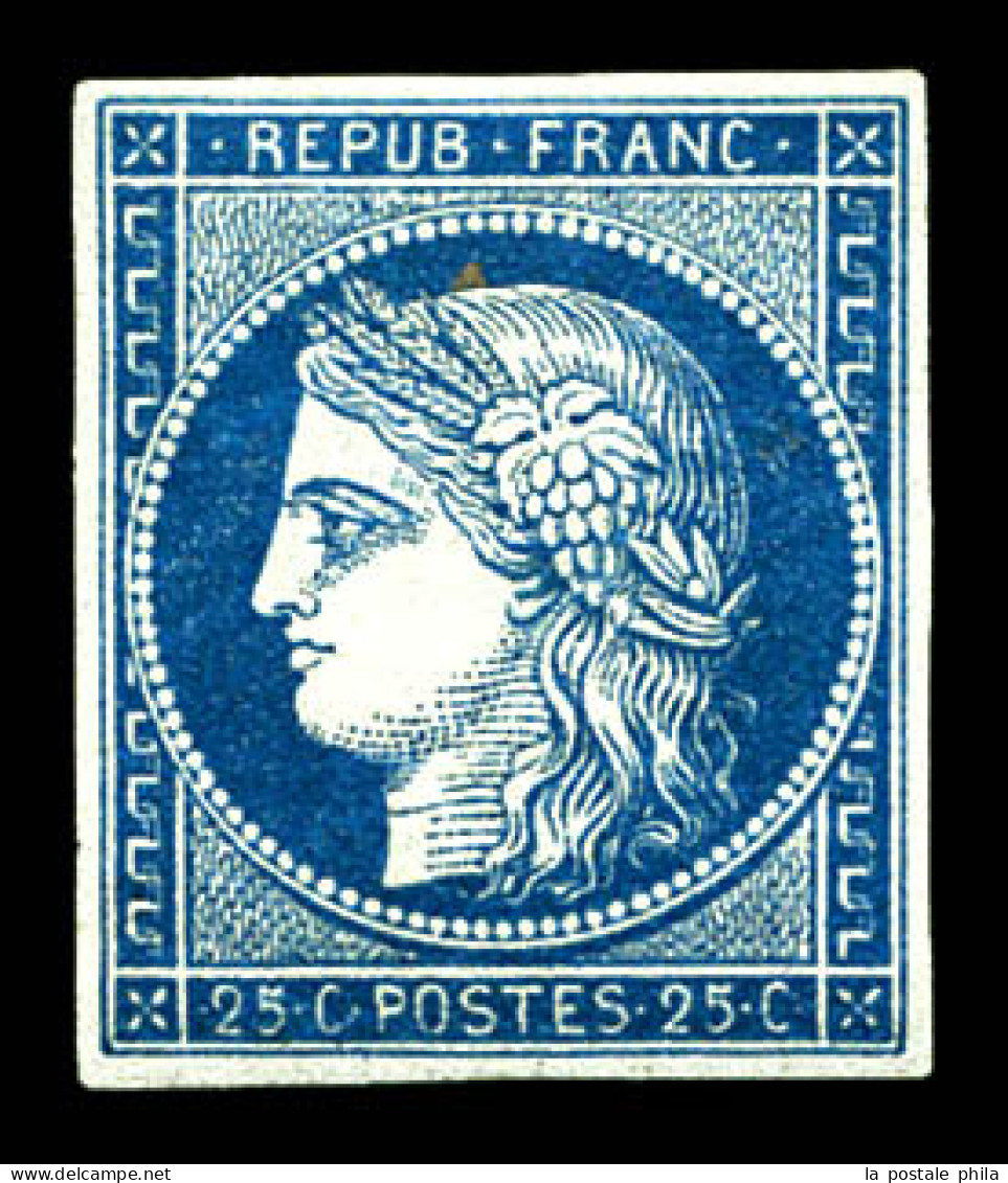 ** N°4, 25c Bleu, Quatre Belles Marges, Fraîcheur Postale. SUPERBE. R.R. (signé Brun/Certificats)  Qualité: ** - 1849-1850 Ceres