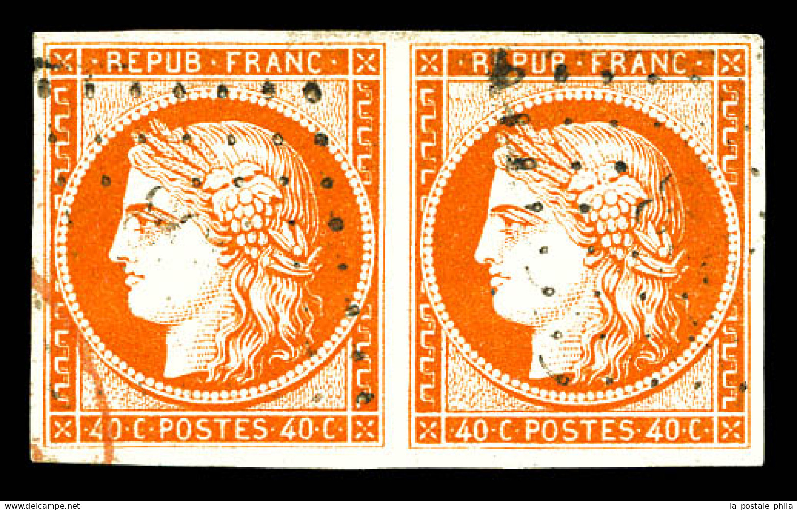 O N°5, 40c Orange En Paire, Grande Fraîcheur. SUP (signée Scheller/certificat)  Qualité: Oblitéré  Cote: 1200 Euros - 1849-1850 Ceres