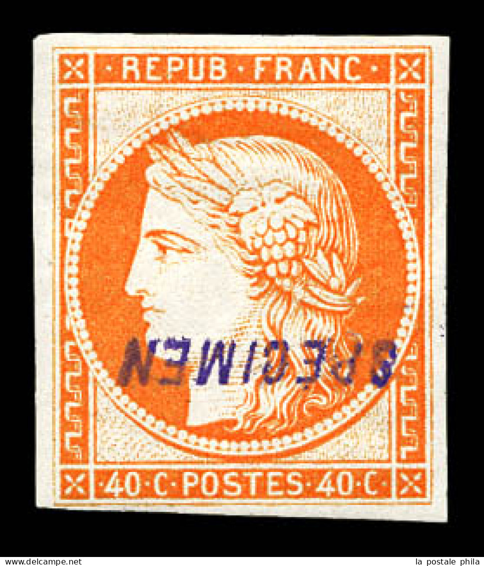 * N°5, 40c Orange, Impression De 1862, Surchargé 'SPECIMEN'. SUP . R.R. (signé Scheller/certificats)  Qualité: * - 1849-1850 Ceres