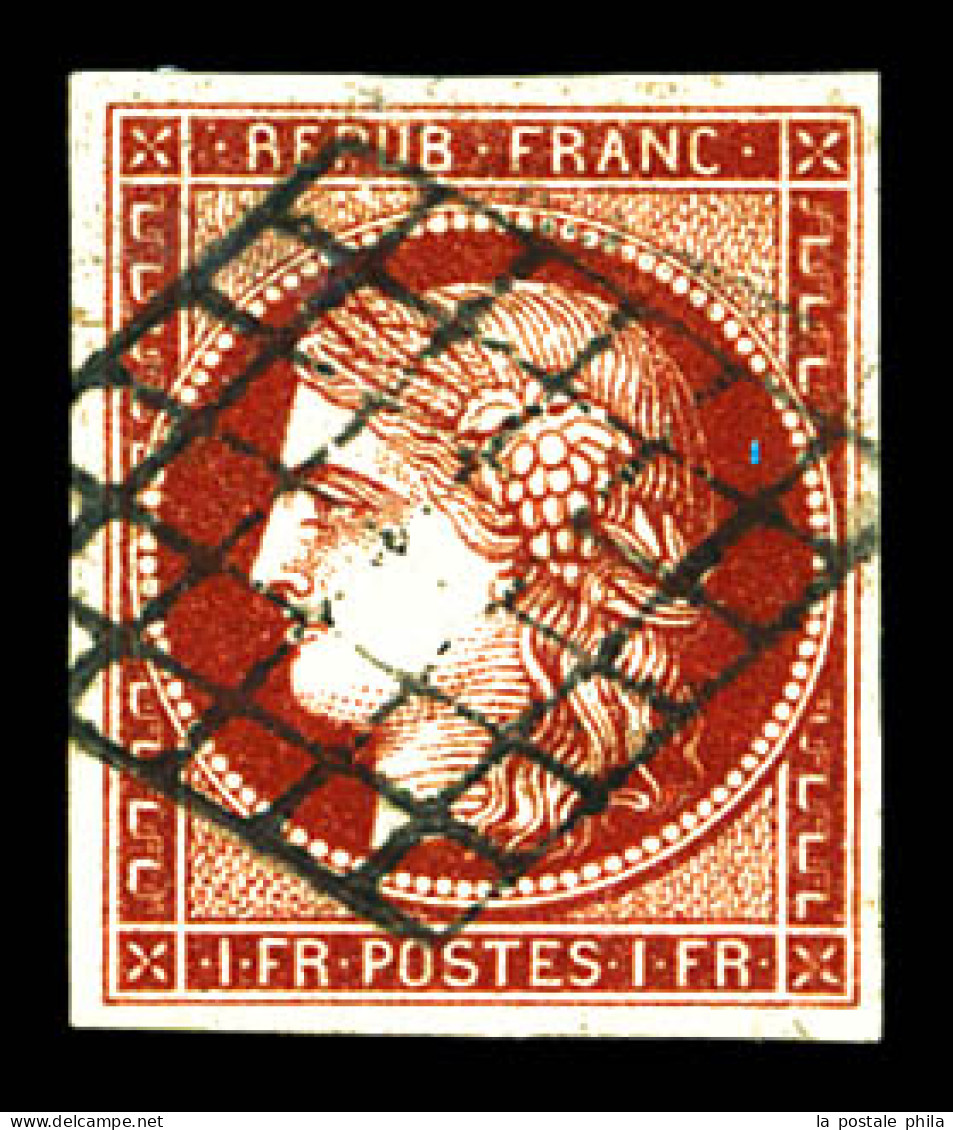 O N°6, 1fr Carmin-foncé Obl Grille Légère, Très Jolie Pièce. SUP (certificats)  Qualité: Oblitéré  Cote: 1250 Euros - 1849-1850 Ceres