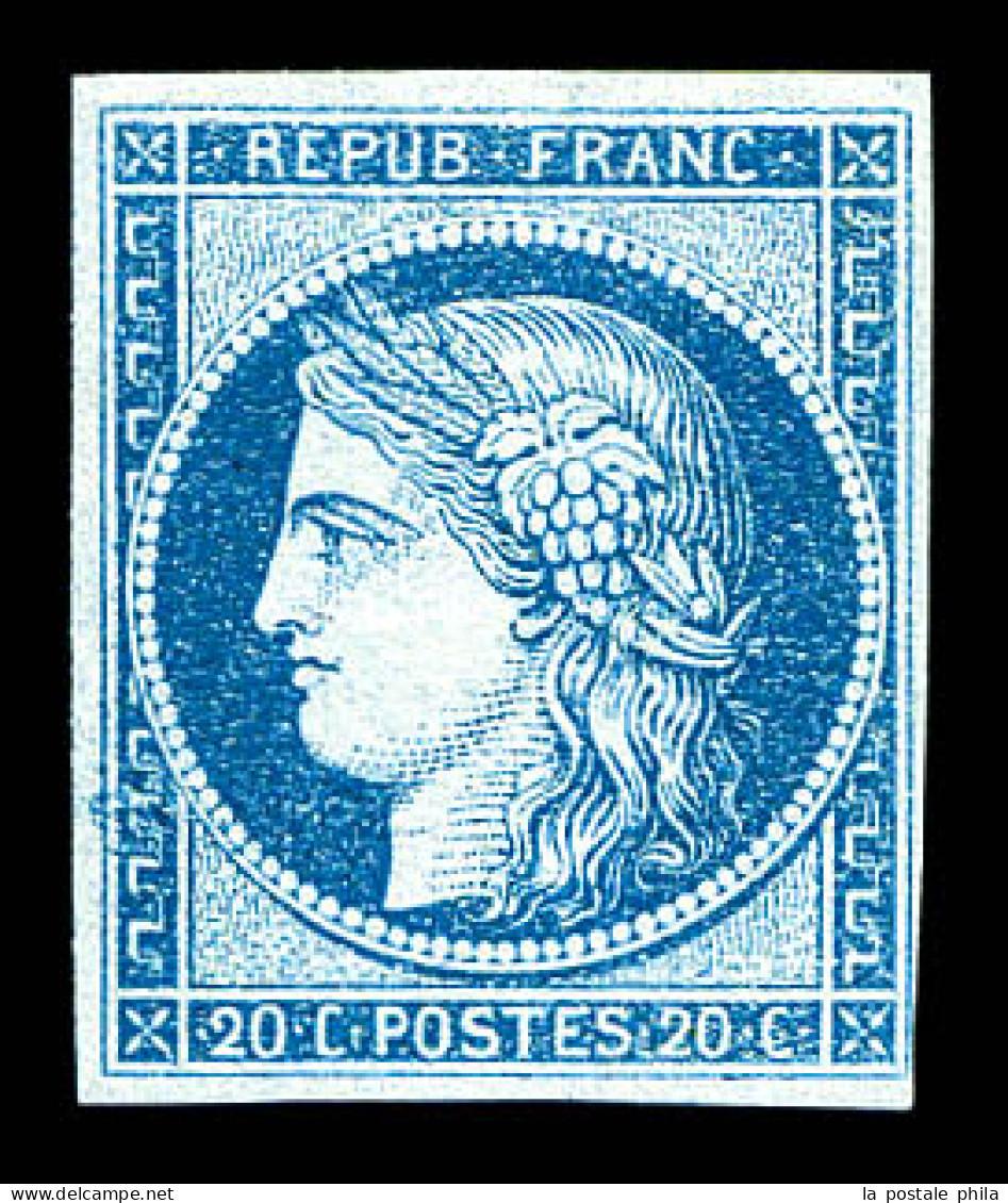 ** N°8b, Non émis, 20c Bleu Sur Azuré, Quatre Belles Marges, Fraicheur Postale. SUP. R.R. (certificat)  Qualité: ** - 1849-1850 Cérès