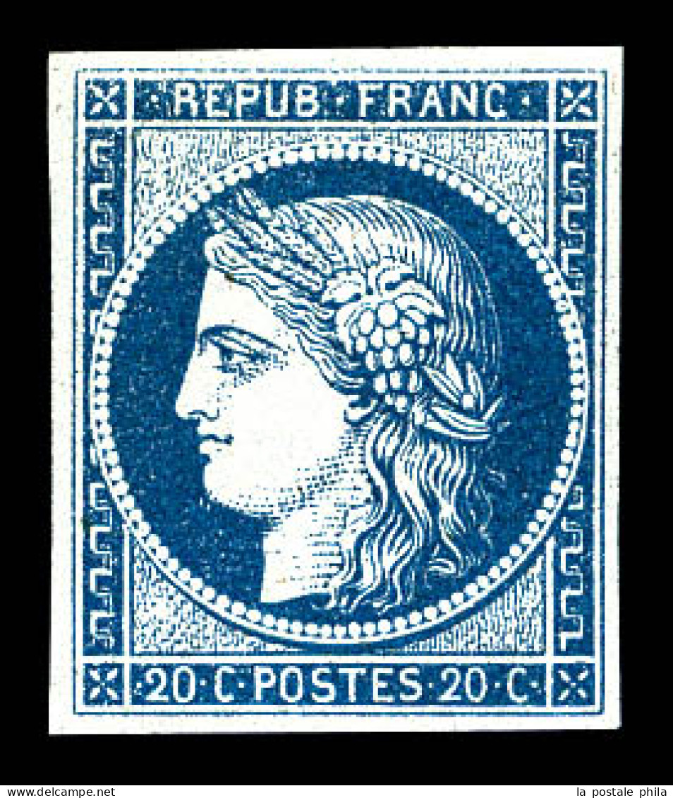 (*) N°8b, Non émis, 20c Bleu Sur Azuré, Grande Fraîcheur, RARE Et SUP (signé Calves/certificats)  Qualité: (*)  Cote: 32 - 1849-1850 Cérès