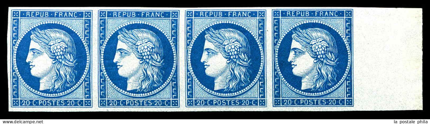 ** N°8f, Non émis, 20c Bleu Impression De 1862, Bande De 4 Bdf, Fraîcheur Postale, SUPERBE (certificat)  Qualité: ** - 1849-1850 Cérès