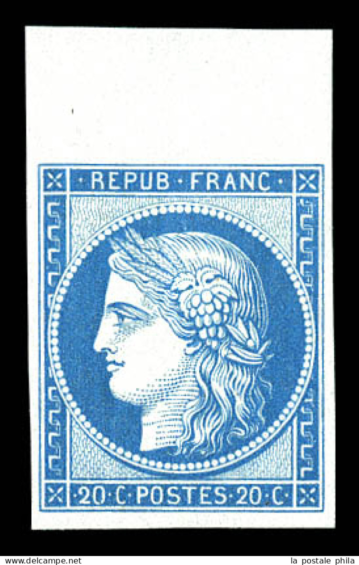 ** N°8f, Non émis, 20c Bleu Impression De 1862 Bdf, Fraîcheur Postale, SUPERBE (certificat)  Qualité: ** - 1849-1850 Cérès