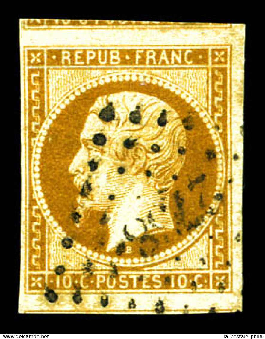 O N°9, 10c Bistre-jaune Obl Pc 2738, Belles Marges Avec Deux Voisins. SUP (certificat)  Qualité: Oblitéré  Cote: 850 Eur - 1852 Luis-Napoléon