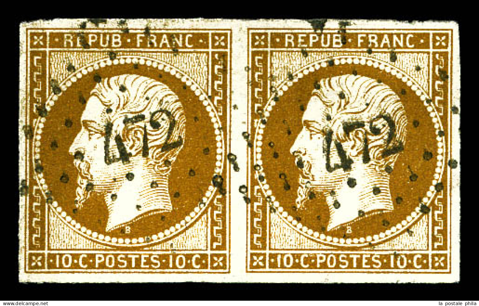 O N°9d, 10c Bistre-brun Foncé En Paire Obl GC 472. Très Jolie Couleur. SUPERBE. R. (certificat)  Qualité: Oblitéré  Cote - 1852 Luis-Napoléon