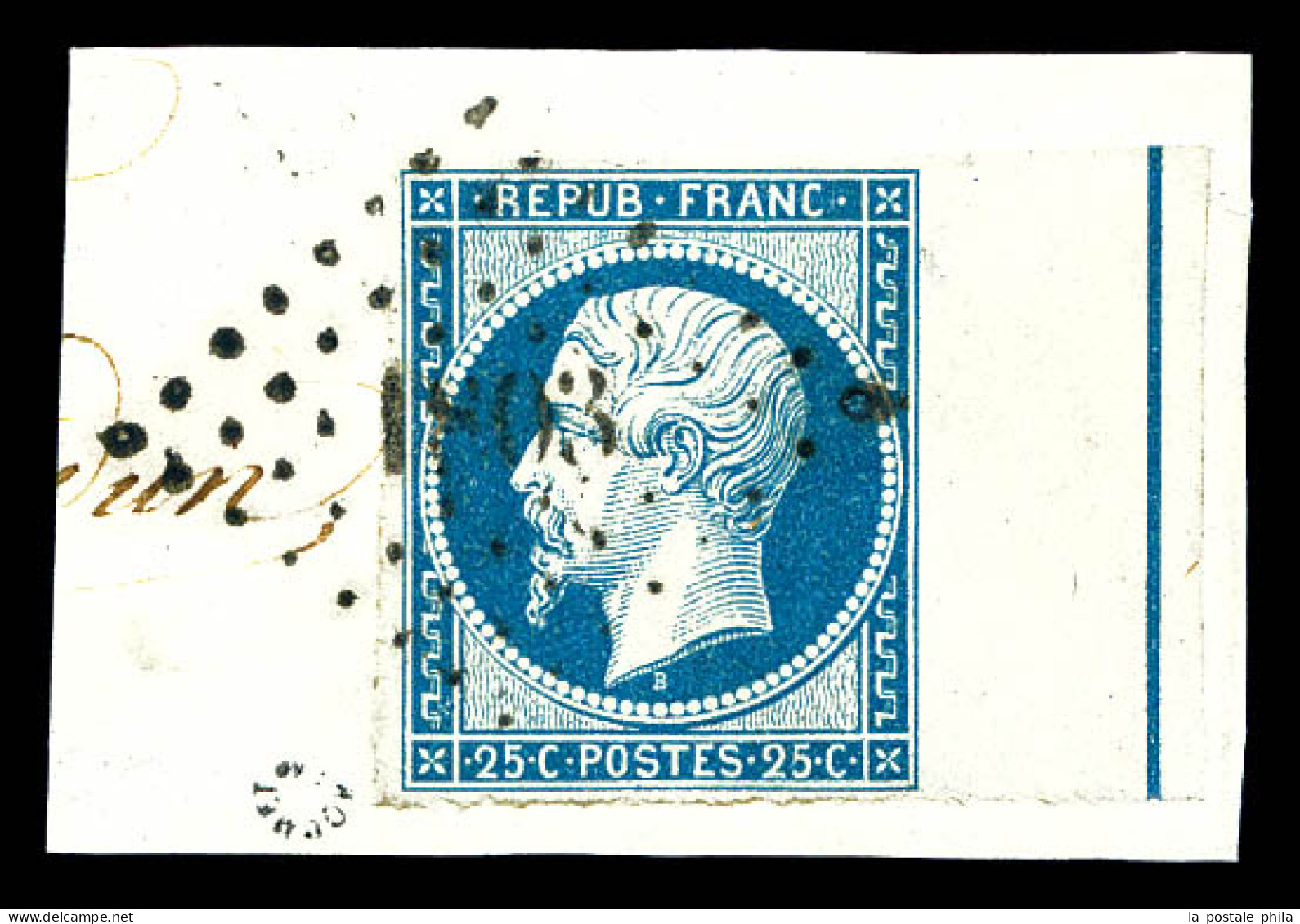 O N°10b, 25c Bleu, Bord De Feuille Latéral Droit Avec Fillet D'encadrement Obl Pc '1803' Sur Son Support. SUPERBE. R. (s - 1852 Louis-Napoléon