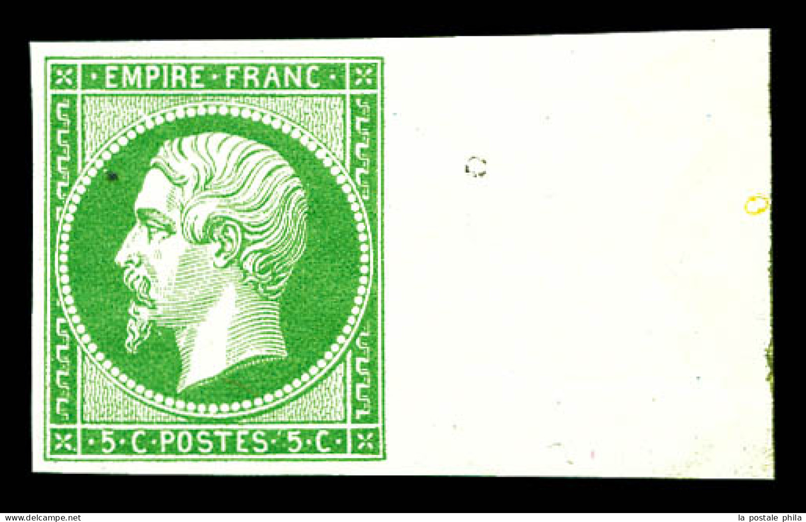 ** N°12, 5c Vert, Grand Bord De Feuille Latéral, Fraîcheur Postale. SUP (certificat)  Qualité: ** - 1853-1860 Napoléon III.