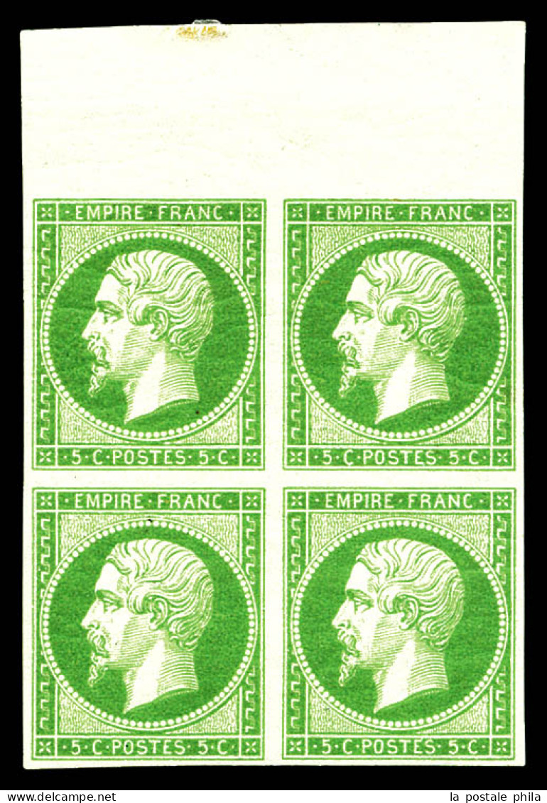 * N°12, 5c Vert En Bloc De Quatre Haut De Feuille, 1 Ex **, Fraîcheur Postale. SUP (certificat)  Qualité: * - 1853-1860 Napoléon III.