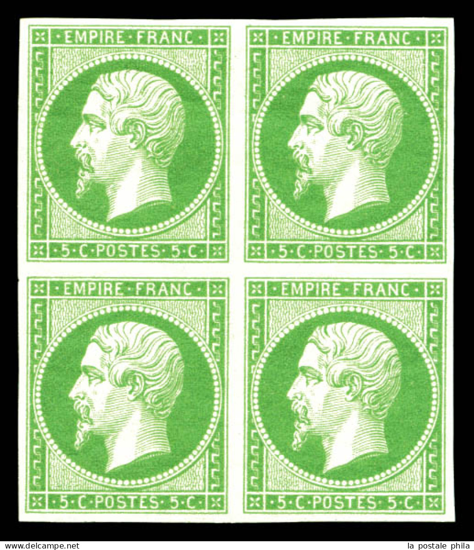 ** N°12a, 5c Vert-jaune En Bloc De Quatre, Fraîcheur Postale. SUPERBE. R.R. (certificat)  Qualité: ** - 1853-1860 Napoléon III.