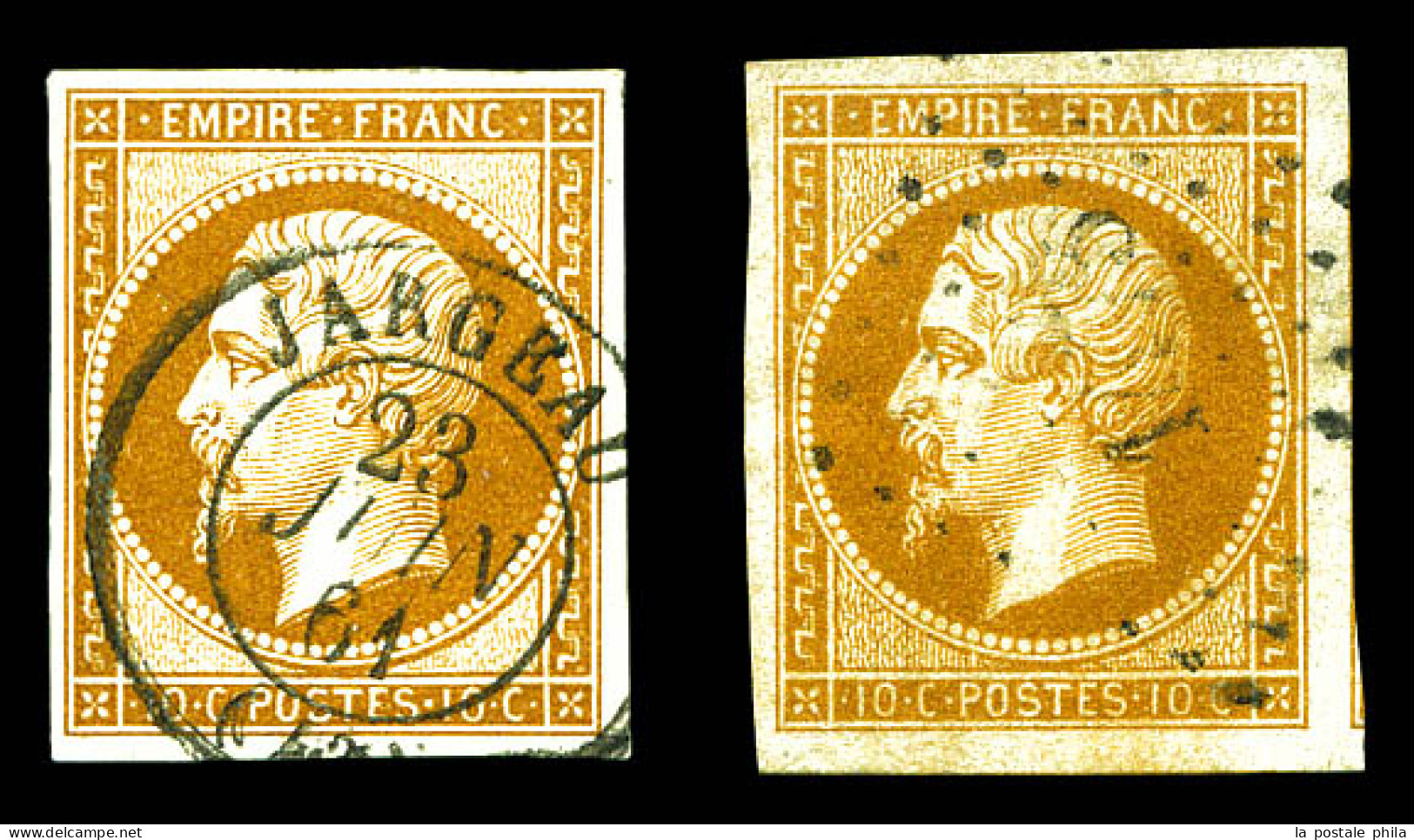 O N°13B, 10c Type II: 2 Exemplaires Choisis. TTB  Qualité: Oblitéré - 1853-1860 Napoléon III.