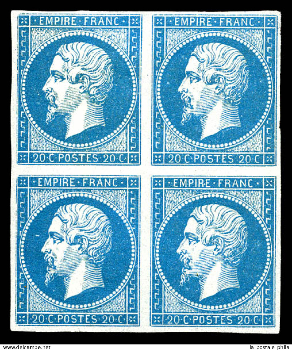 ** N°14A, 20c Bleu Type I En Bloc De Quatre, Fraîcheur Postale. SUP (signé Calves/certificat)  Qualité: ** - 1853-1860 Napoléon III.