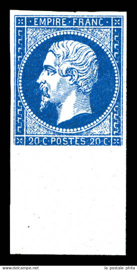 ** N°14A, 20c Bleu Type I, Bas De Feuille, Fraîcheur Postale. SUP (signé Brun/Certificat)  Qualité: ** - 1853-1860 Napoléon III.