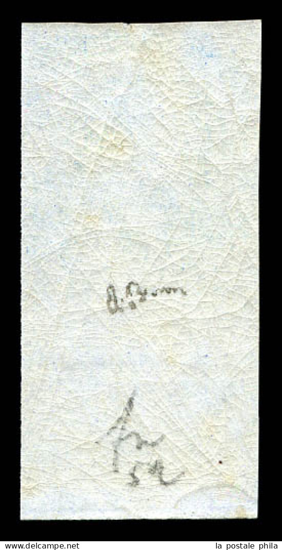 ** N°14A, 20c Bleu Type I, Bas De Feuille, Fraîcheur Postale. SUP (signé Brun/Certificat)  Qualité: ** - 1853-1860 Napoléon III.