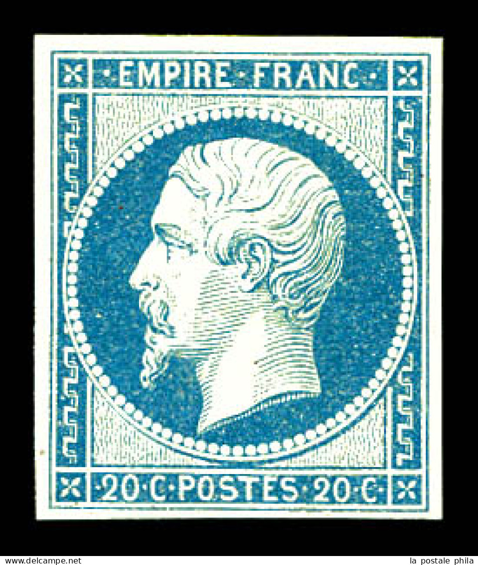 ** N°14Af, 20c Bleu Laiteux Type I, Fraîcheur Postale. SUP (certificat)  Qualité: ** - 1853-1860 Napoléon III.