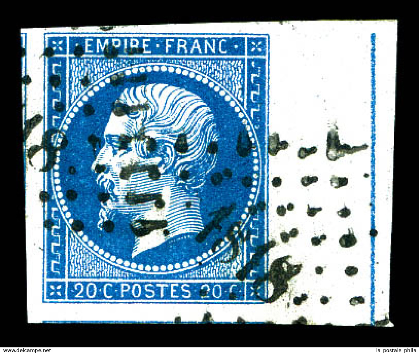 O N°14Ai, 20c Bleu Obl Pc 1818, Grandes Marges Avec Voisins Bdf Avec Filet D'encadrement. SUPERBE (signé/certificat)  Qu - 1853-1860 Napoléon III.