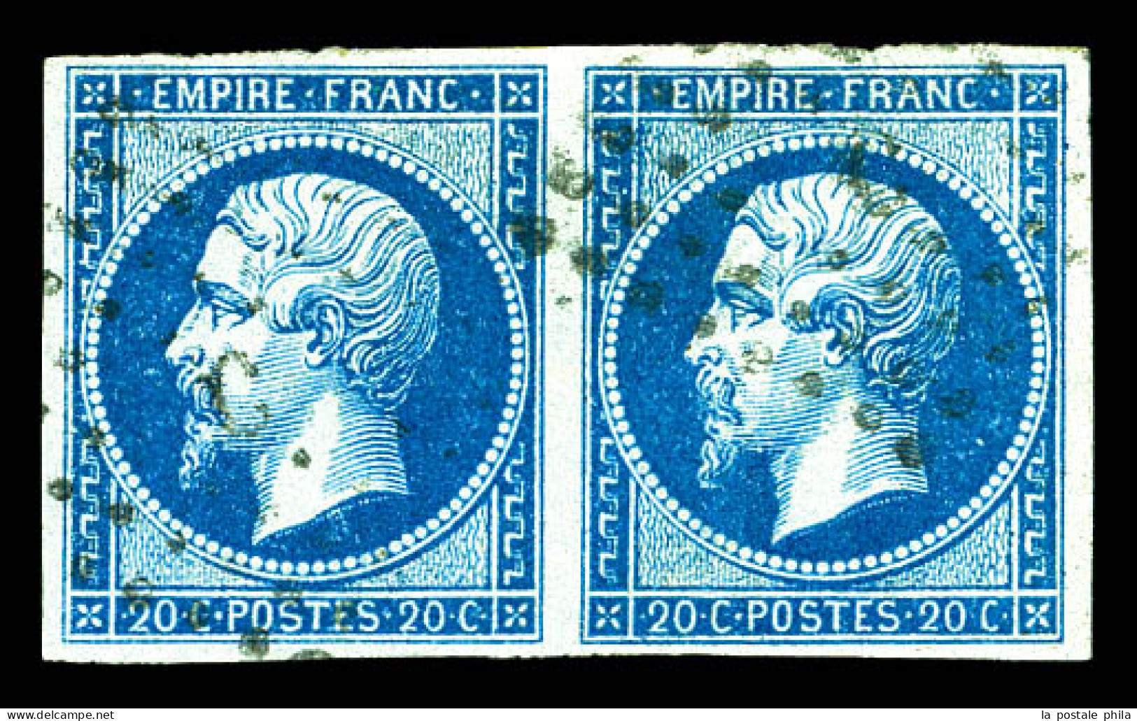 O N°14Ba, 20c Bleu Sur Vert En Paire. TTB (certificat)  Qualité: Oblitéré  Cote: 550 Euros - 1853-1860 Napoléon III