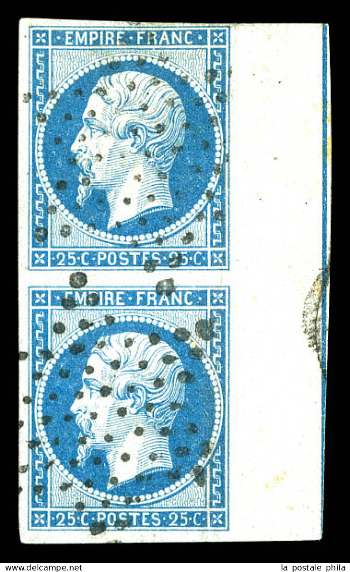 O N°15, 25c Bleu En Paire Verticale, Grand Bord De Feuille Avec Filet D'encadrement, Infime Froissure Sinon TB. R.R. SUP - 1853-1860 Napoléon III.