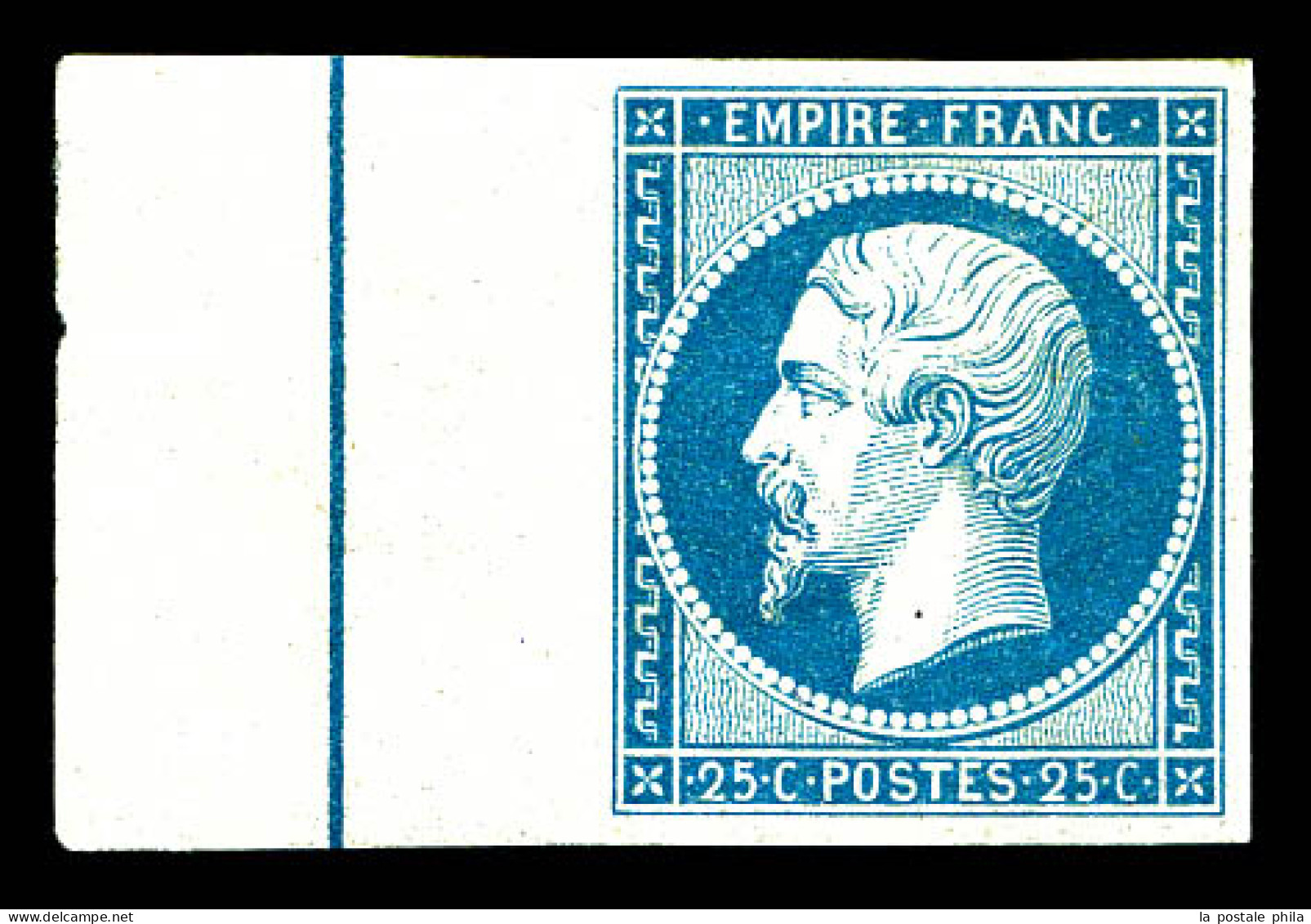 * N°15b, 25c Bleu, Grand Bord De Feuille Avec Filet D'encadrement, Belles Marges. SUP. R.R. (signé/certificats)  Qualité - 1853-1860 Napoléon III.