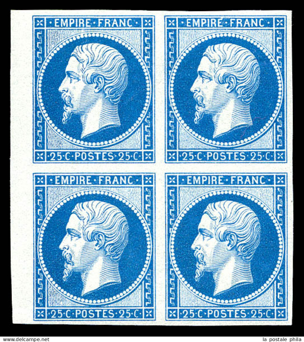 ** N°15c, 25c Bleu, Impression De 1862 En Bloc De Quatre (1ex*) Bord De Feuille, FRAICHEUR POSTALE. SUPERBE (certificat) - 1853-1860 Napoleon III