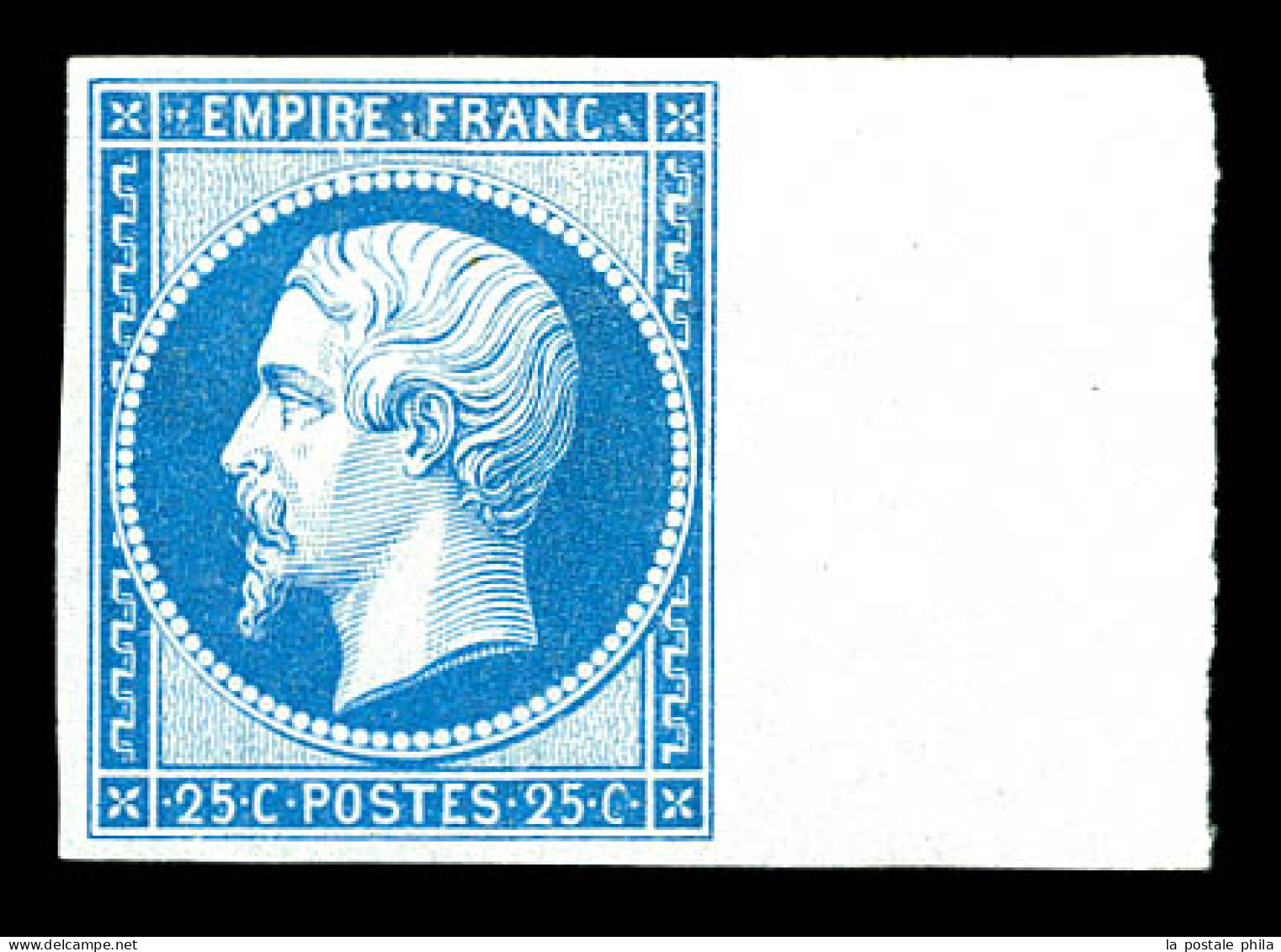 * N°15c, 25c Bleu, Impression De 1862, Grand Bord De Feuille Latéral. SUP (certificat)  Qualité: *  Cote: 600 Euros - 1853-1860 Napoléon III.