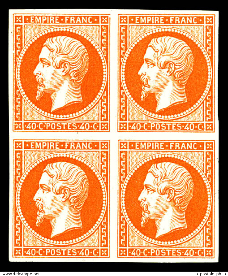 ** N°16a, 40c Orange-vif En Bloc De Quatre, Fraîcheur Postale. SUPERBE. R.R. (signé Calves/Certificats)  Qualité: ** - 1853-1860 Napoléon III