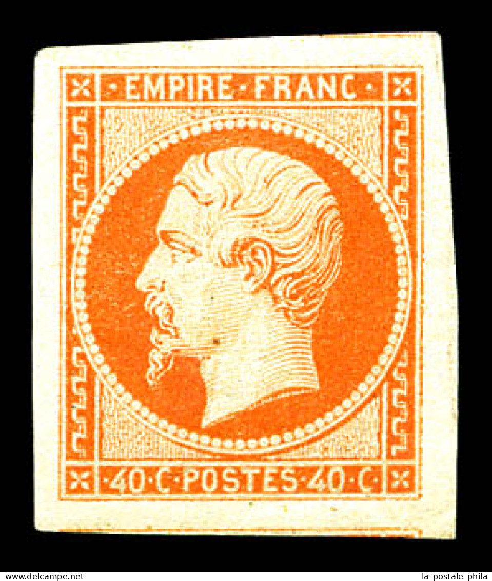 ** N°16b, 40c Orange Sur Paille, Très Grandes Marges Avec Voisins, Fraîcheur Postale. SUPERBE. R.R. (signé/certificat)   - 1853-1860 Napoléon III.