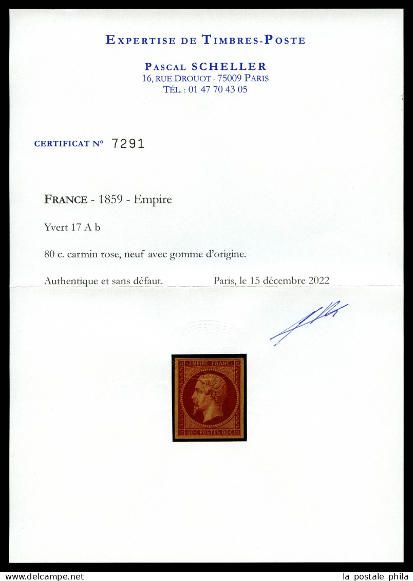 * N°17Ab, 80c Carmin Rose, Fraîcheur Postale. SUP. R. (signé Brun/certificats)  Qualité: *  Cote: 3400 Euros - 1853-1860 Napoléon III.