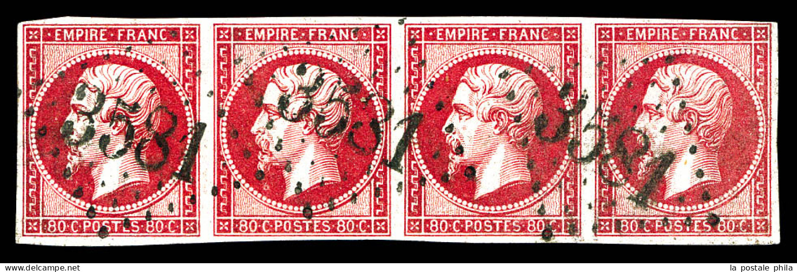 O N°17Be, 80c Rose Foncé En Bande De Quatre Obl GC 3581 De St ETIENNE. TB  Qualité: Oblitéré - 1853-1860 Napoléon III