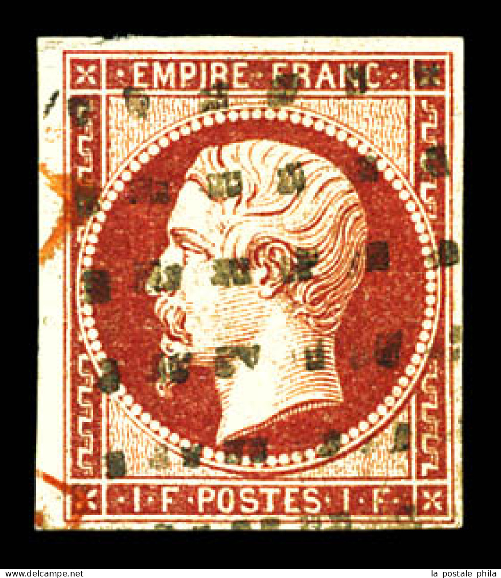 O N°18, 1F Carmin Obl Gros Points Carrés, TB (certificat)  Qualité: Oblitéré  Cote: 3750 Euros - 1853-1860 Napoléon III.