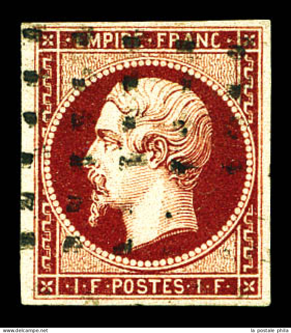 O N°18a, 1F Carmin Foncé Obl Gros Points Carrés, Très Jolie Couleur, Exemplaire Choisi. SUP (signé Brun/certificats)  Qu - 1853-1860 Napoleon III