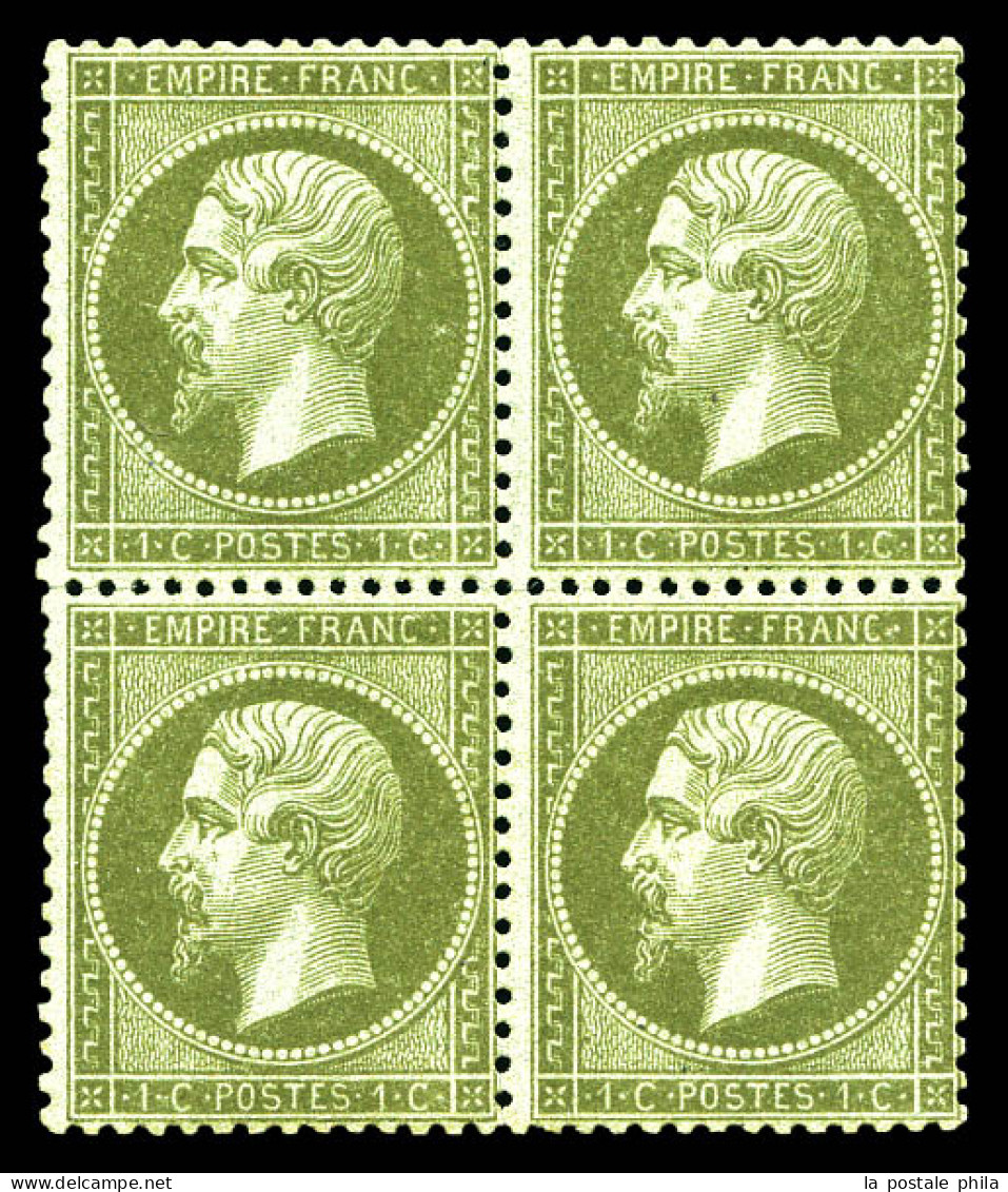 * N°19, 1c Vert-olive En Bloc De Quatre (1ex**). TB (certificat)  Qualité: *  Cote: 1000 Euros - 1862 Napoléon III.