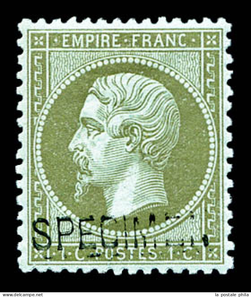 ** N°19f, 1c Vert-olive Surchargé 'SPECIMEN', Très Bon Centrage. SUP (certificat)  Qualité: ** - 1862 Napoléon III.