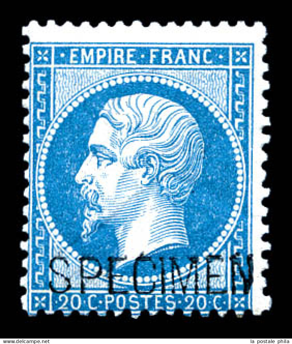 ** N°22d, 20c Bleu Surchargé 'SPECIMEN'. TTB (certificat)  Qualité: ** - 1862 Napoléon III.