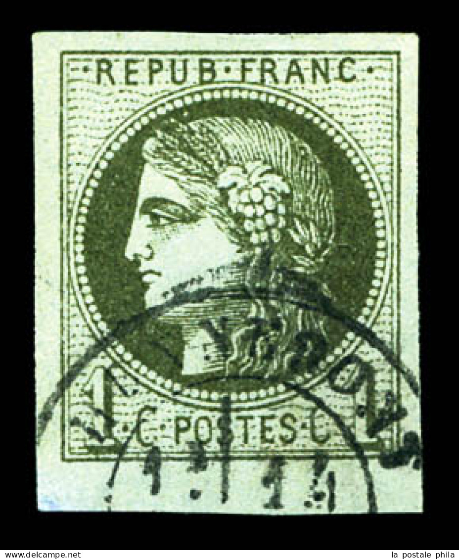 O N°39Aa, 1c Olive Foncé, Très Jolie Nuance. Bdf. SUP (signé Brun)  Qualité: Oblitéré  Cote: 300 Euros - 1870 Bordeaux Printing