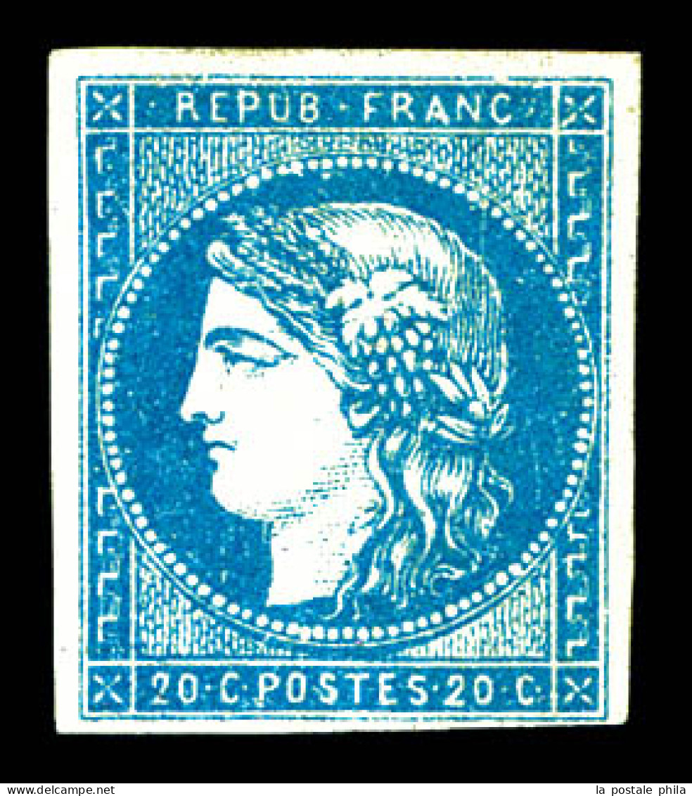 (*) N°44, 20c Bleu Type 1 Report 2, Très Bel Exemplaire. SUP. R. (signé Calves/Brun/certificat)  Qualité: (*)  Cote: 135 - 1870 Bordeaux Printing