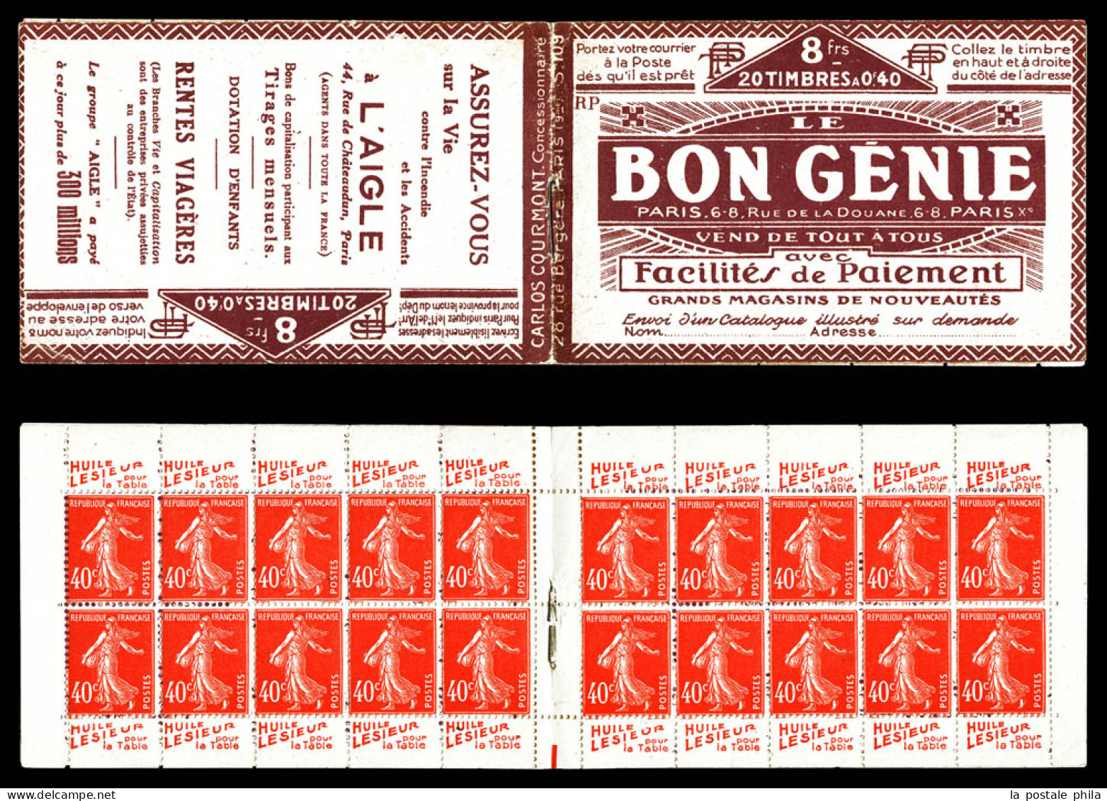 ** N°194-C6, Série 109 RP-B, BON GENIE Et AIGLE, Bas De Feuille. TTB  Qualité: ** - Old : 1906-1965