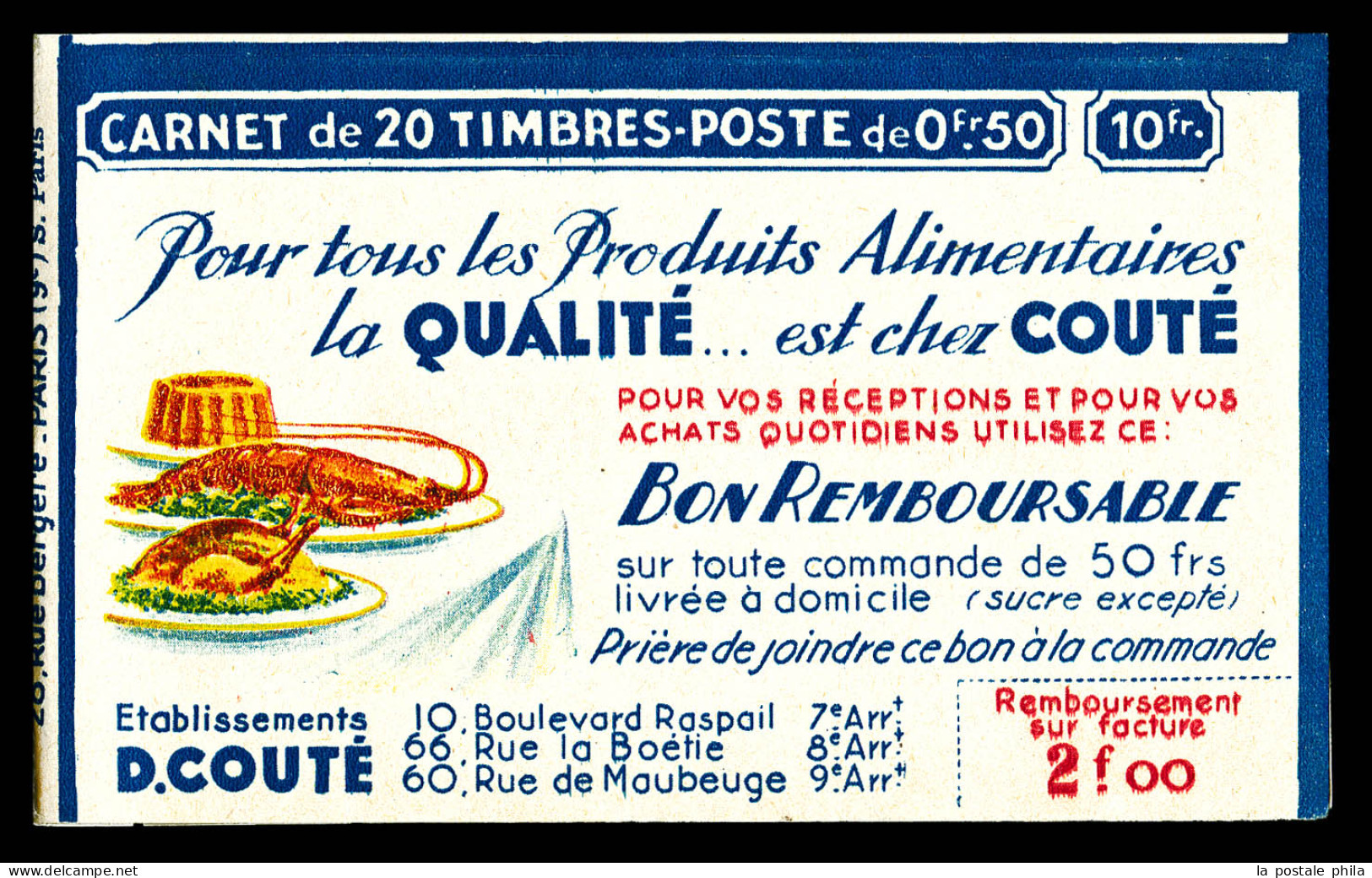 ** N°283-C3, Série PARIS-A, ETABLISSEMENTS COUTE Et CIGARES. SUP. R.R. (certificat)  Qualité: ** - Old : 1906-1965