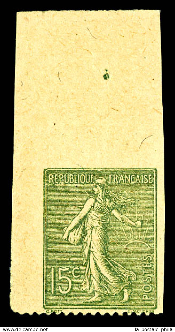 ** N°130, 15c Semeuse, Dentelé Sur 1 Coté, Coin De Feuille. TTB  Qualité: ** - Unused Stamps