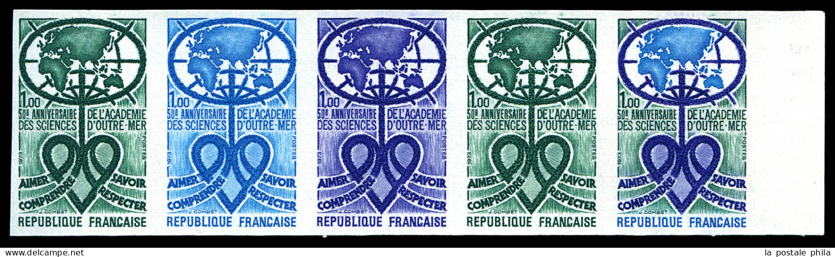 ** N°1760, 1f Académie Des Sciences D'outremer, Bande De 5 Dont 1 Multicolore. TB  Qualité: **  Cote: 180 Euros - Color Proofs 1945-…