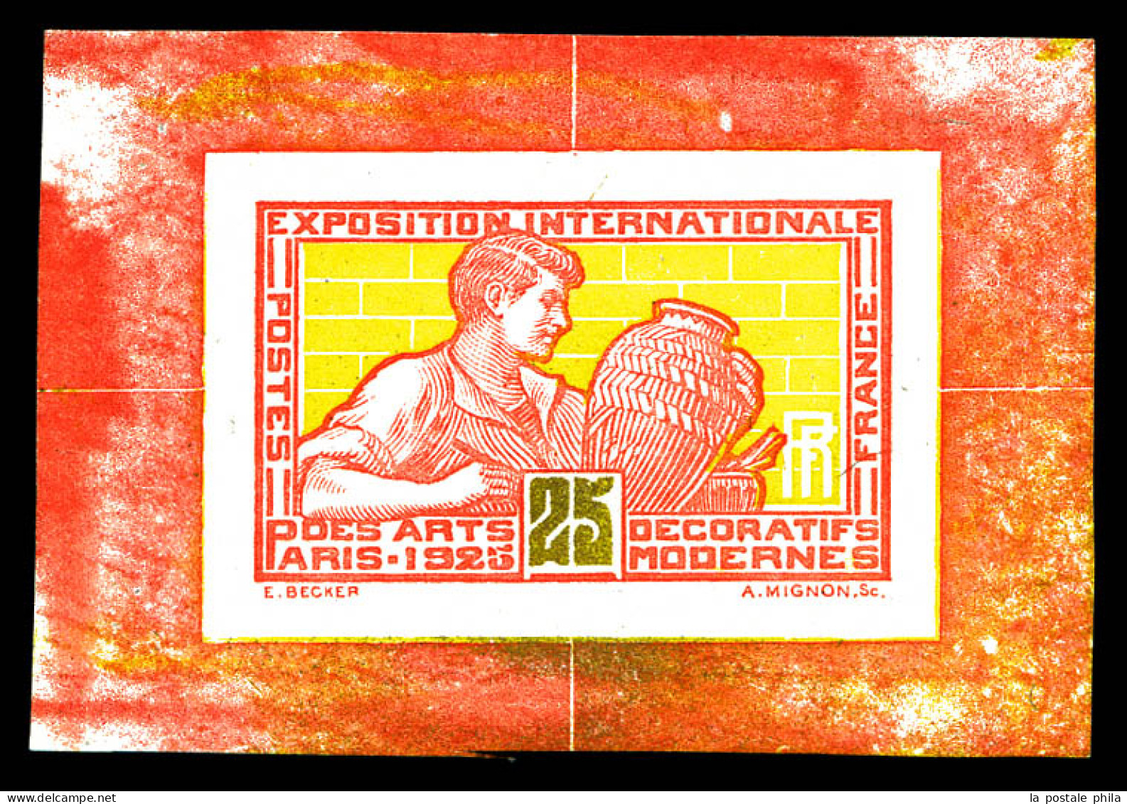 (*) N°212, Art Deco: épreuve D'éfinitive En Rouge, Jaune Et Or. TTB. R.R. (certificat)  Qualité: (*) - Künstlerentwürfe