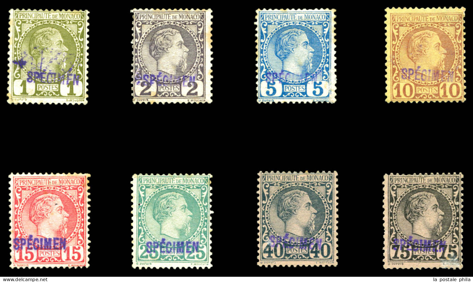 (*) N°1/8, Charles III, Les 8 Valeurs Surchargées 'SPECIMEN'. SUPERBE. R.R. (signées Calves/certificat)  Qualité: (*) - Unused Stamps