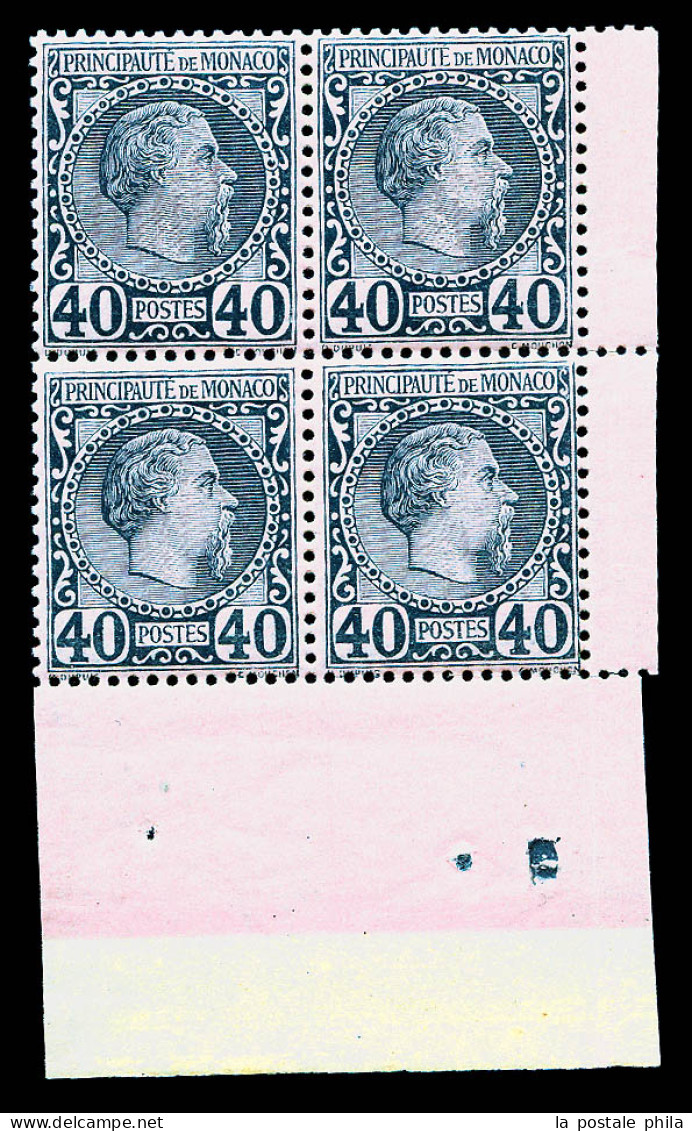 ** N°7, Charles III, 40c Bleu Sur Rose En Bloc De Quatre Coin De Feuille, Fraîcheur Postale (certificat)  Qualité: ** - Neufs