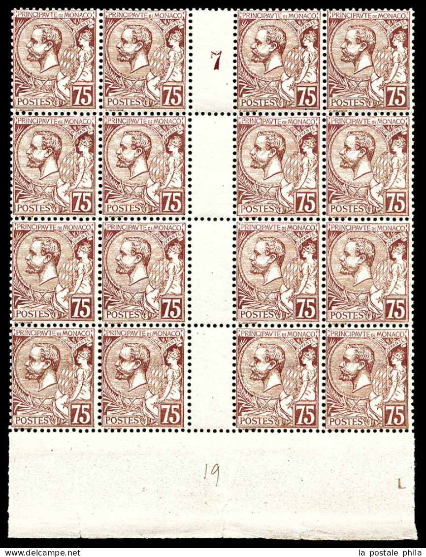 ** N°19, 75c Violet-brun Sur Paille, Bloc De 16 Exemplaires Millésime '7', Bas De Feuille. TTB (certificat)  Qualité: ** - Unused Stamps