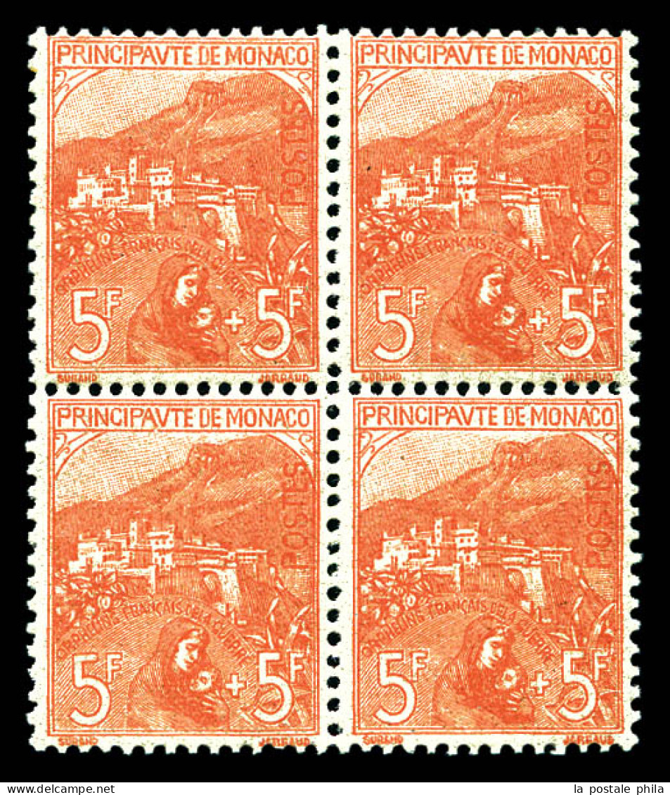 ** N°33, Orphelins, 5F +5F Rose Sur Verdâtre En Bloc De Quatre Très Bon Centrage, Fraîcheur Postale, SUPERBE (certificat - Ungebraucht