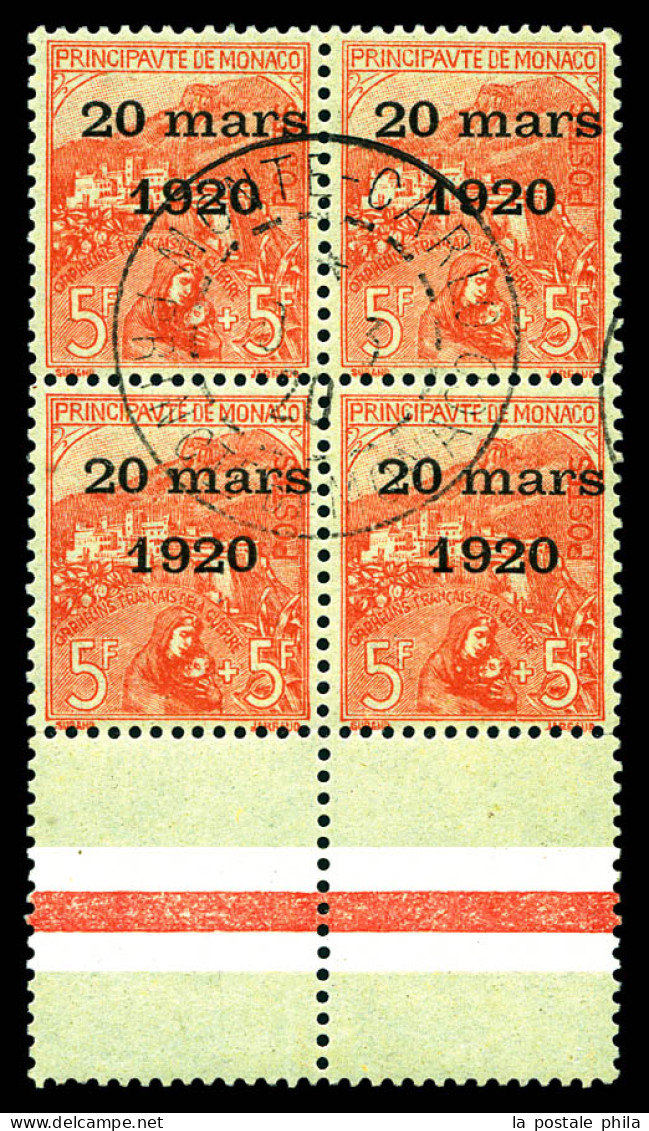 ** N°43, Mariage De La Princesse Charlotte, 5F +5F ROSE FONCE Sur Verdâtre En Bloc De Quatre, Bord De Feuille Obl MONTE- - Unused Stamps