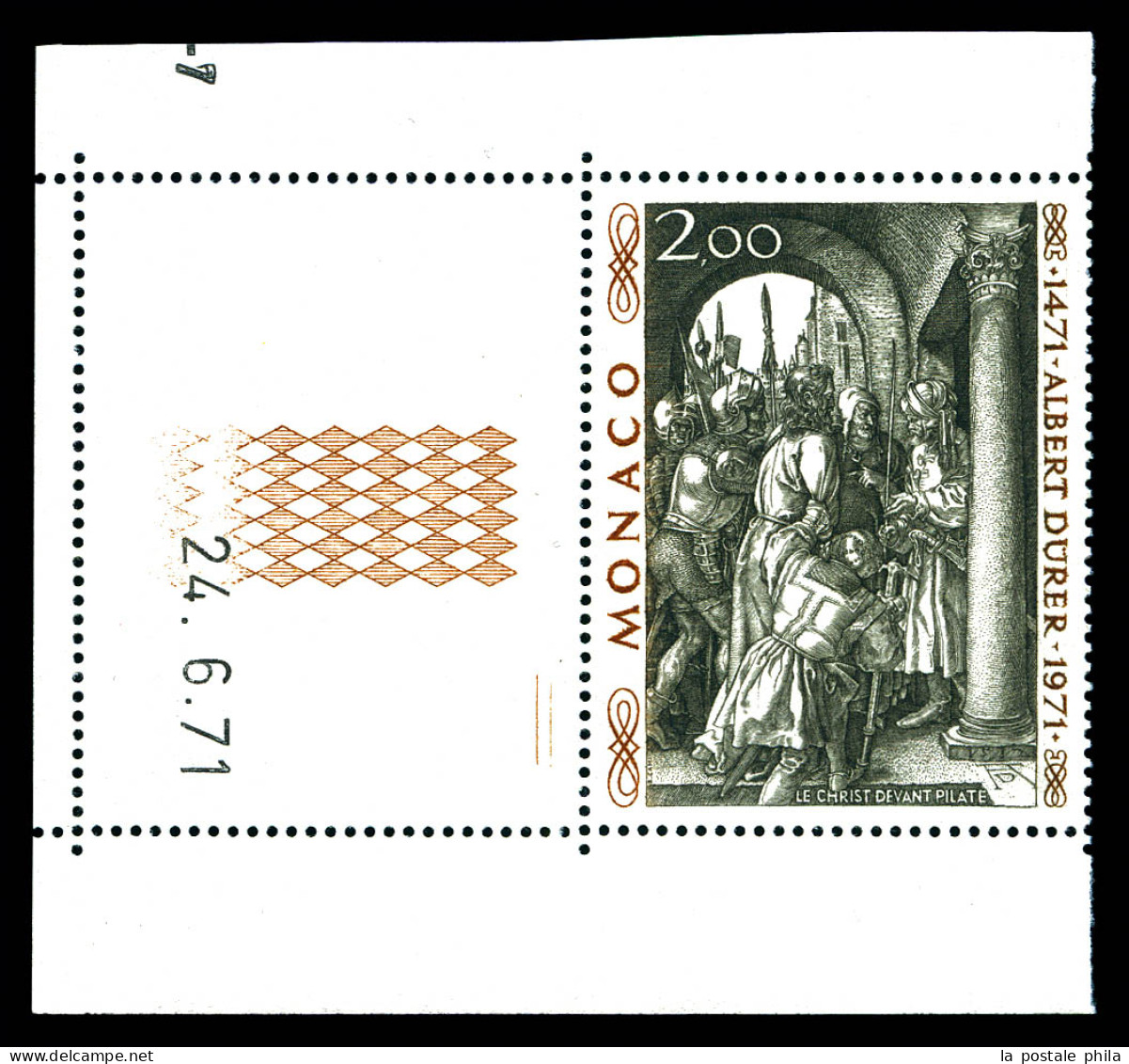 ** N°876A, Non émis: Légende Albert Dûrer Au Lieu De Albrecht Coin De Feuille Daté Du 24.6.71, TTB (certificat)  Qualité - Unused Stamps