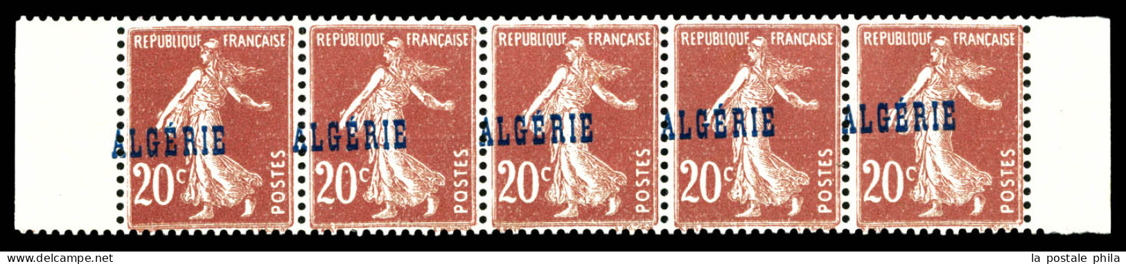 ** N°13c, 20c Semeuse: Surcharge à Cheval Sur Bande De 5 Bdf. TB  Qualité: **  Cote: 300 Euros - Unused Stamps