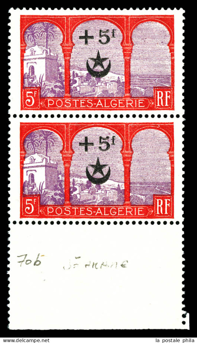 ** N°70b, +5f Sur 5f Rouge Et Violet: Cinquième Arbre Tenant à Normal En Paire Bdf. TTB  Qualité: **  Cote: 335 Euros - Unused Stamps